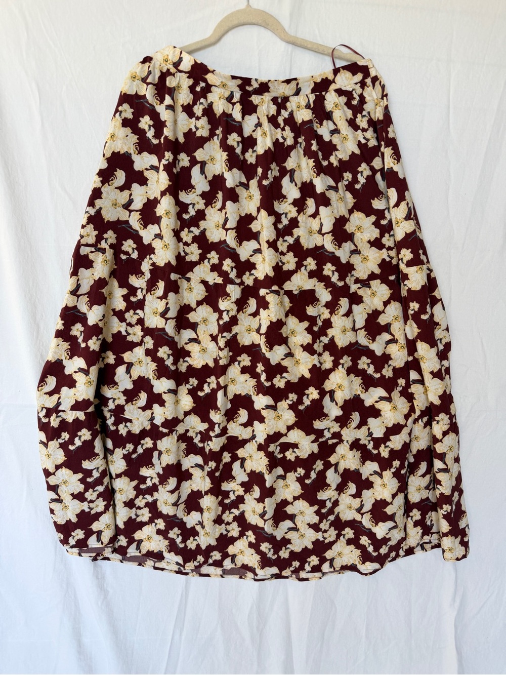 Polagram Burgundy Maxi Skirt with Cream Floral Print